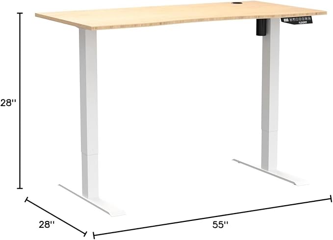 FLEXISPOT EN2 Whole-Piece Bamboo Standing Desk Clamp Power Strip, 55 x 28 Electric Stand Up Height Adjustable Desk with Cable Management (Grey Frame + 55" Bamboo Top, 2 Packages)