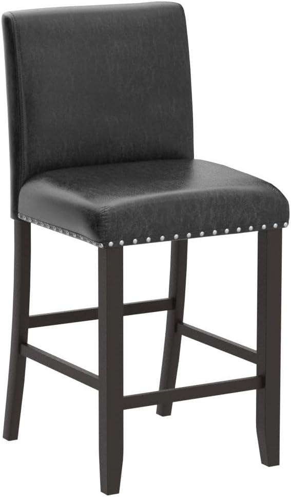 COSTWAY Bar Stools Set of 2, 25.5” PVC Leather Armless Counter Height Chair with Back, Kitchen Island Breakfast Chair for Dining Room, Party Room & Restaurant (2, Black)