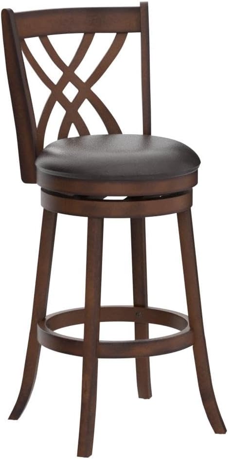 COSTWAY Bar Stools Set of 2, 360° Swivel Chairs with Rubber Wood Frame, 30-Inch PU Leather Cushioned Seat and Footrests, for Kitchen Island, Dining Room, Bar (Brown-30 inches, 2 stools)