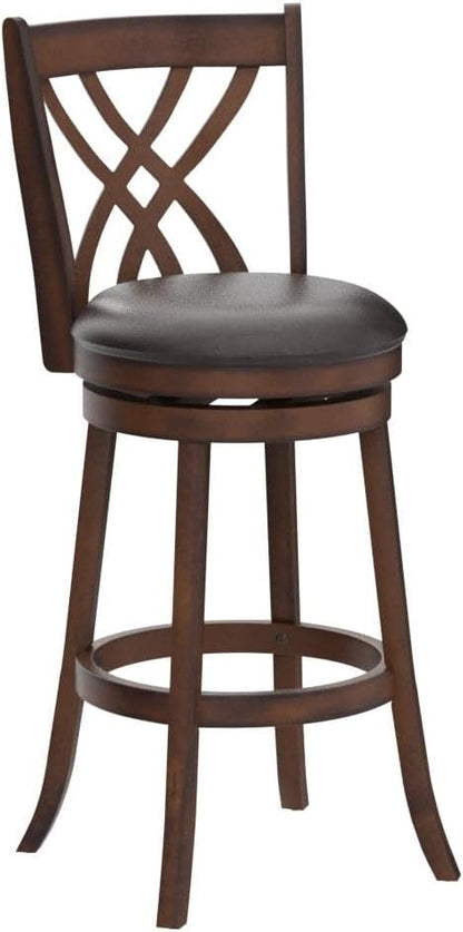 COSTWAY Bar Stools Set of 2, 360° Swivel Chairs with Rubber Wood Frame, 30-Inch PU Leather Cushioned Seat and Footrests, for Kitchen Island, Dining Room, Bar (Brown-30 inches, 2 stools)