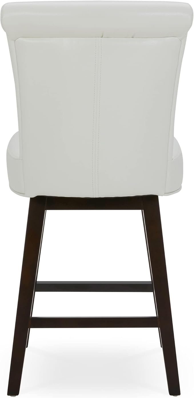 CHITA 26 Inch Counter Height Swivel Bar Stools Set of 2, FSC Certified Modern Upholstered Faux Leather Swivel Barstool Chair with Back, White