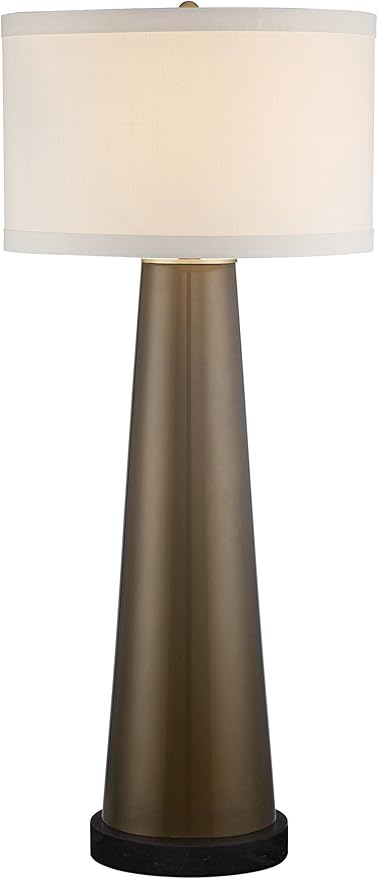 Possini Euro Design Karen Modern Table Lamp 36" Tall with Square Black Marble Riser Dark Gold Glass Off White Fabric Shade for Bedroom Living Room Nightstand Bedside Night Stand Office Kids Room