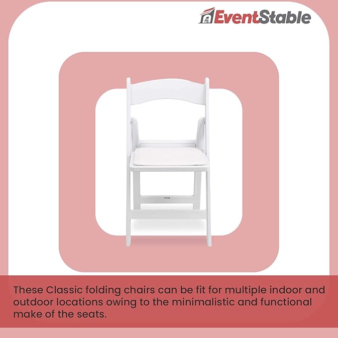 EventStable Titan PRO Resin White Indoor/Outdoor Lightweight Vinyl Padded Folding Chair for Weddings Parties Events - 4 Pack