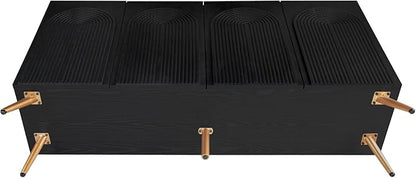 Sideboard Buffet Cabinet with Adjustable Shelves, Modern Storage Cabinet with Arched 3D Carved Wood Doors, Credenza Accent Cabinet for Living Room, Dining Room, Entryway (59" Arched Black, 1)
