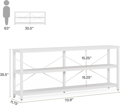 Tribesigns 70.9-Inch Extra Long Console Table, 3-Tier Industrial Sofa Table with Metal Frame, Modern Behind Couch Table with Storage Shelves for Living Room Entryway Hallway Foyer (White)