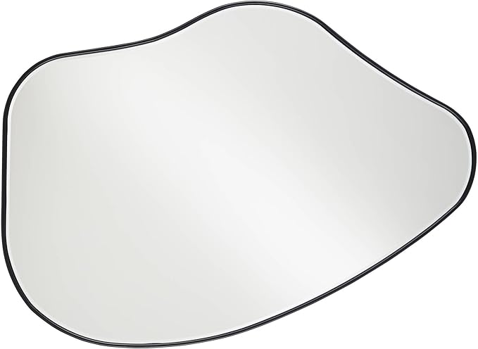 Possini Euro Design Cavandish Rounded Curved Abstract Vanity Decorative Wall Mirror Modern Beveled Glass Matte Black Wood Frame 28" Wide for Bathroom Bedroom Living Room Home Office Entryway House