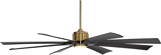 Possini Euro Design 70" Defender Modern Outdoor Ceiling Fan with LED Light Remote Control Soft Brass Matte Black Damp Rated for Patio Exterior House Home Porch Gazebo Garage Barn