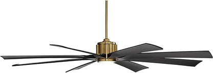 Possini Euro Design 70" Defender Modern Outdoor Ceiling Fan with LED Light Remote Control Soft Brass Matte Black Damp Rated for Patio Exterior House Home Porch Gazebo Garage Barn