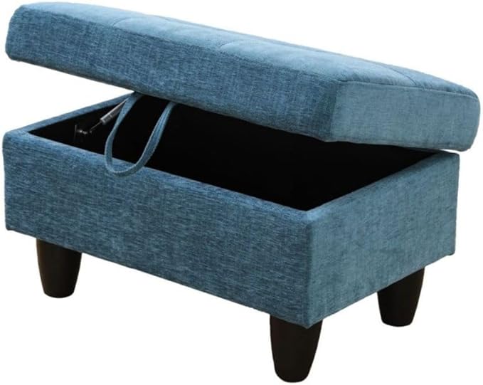 Ottoman Storage Ottoman Bench Flannel Footrest Footstool with Hinged Lid for Living Room, Bedroom, Entryway, Blue, 28.5"X19"X17.5"