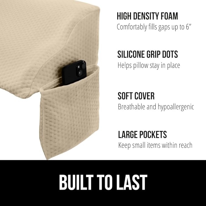 GORILLA GRIP Patent Pending Bed Wedge Pillow Headboard Gap Filler, US Designed, Comfortable Supportive High Density Foam Pillows, Stay in Place Gripping Dots, Wedges Between Mattress, Twin/XL Cream