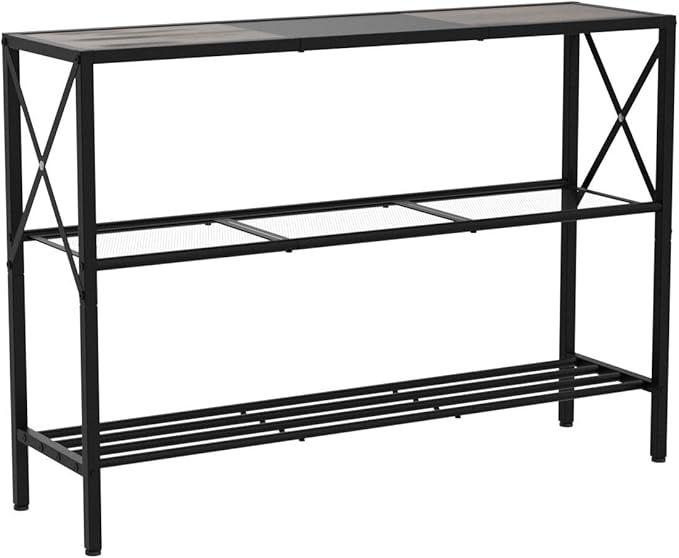 Hoctieon Industrial Console Table, 3 Tier Entryway Table, Hallway Table, Narrow Sofa Table with Shelves, Entrance Table for Entryway, Rustic Brown&Black