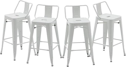 HAOBO Home Modern Industrial Metal Stool [Set of 4] for Indoor/Outdoor Dining Chair (26", Low Back White)