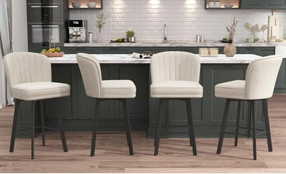 Swivel Counter Height Bar Stools Set of 6, 26'' Modern Barstools with Backs and Metal Legs, Upholstered Bar Chairs, Beige, Fabric Stools for Kitchen Island Chairs