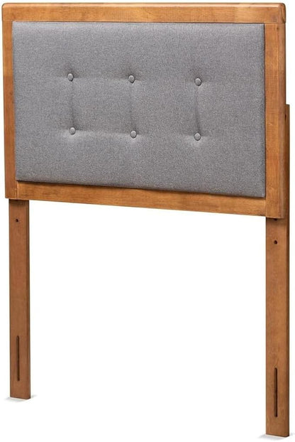 Mid-Century Marvel Fabric Upholstered Walnut Brown Finished Wood Headboard, Wall Mount Headboard Twin/Dark Gray