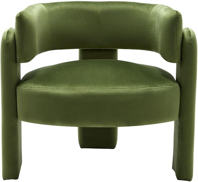 Velvet Accent Chair with Arms, Upholstered Barrel Armchair with Curved Back, Comfy Single Side Chair for Reading, Living Room, Home Office, Green