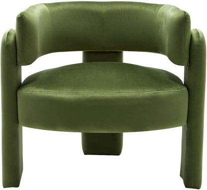 Velvet Accent Chair with Arms, Upholstered Barrel Armchair with Curved Back, Comfy Single Side Chair for Reading, Living Room, Home Office, Green
