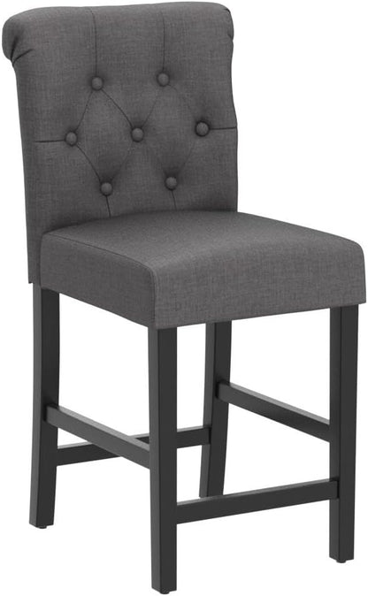 GOTMINSI 24 Inch Bar Stools for Kitchen Island, Set of 2 Fabric Barstools Upholstered Back Counter Bar Stools with Button Tufted Decoration Leisure Style Wooden Bar Chairs(Grey)