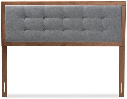 Mid-Century Marvel Fabric Upholstered Walnut Brown Finished Wood Headboard, Wall Mount Headboard Full/Dark Gray