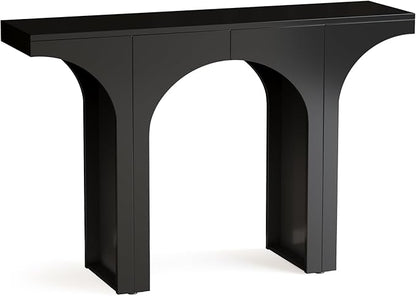 LITTLE TREE 47 Inches Console Table, Black Sofa Table Behind Couch, Farmhouse Entryway Table Hallway Foyer Table with Arch Base, Wooden Console Sofa Tables for Living Room, Entrance