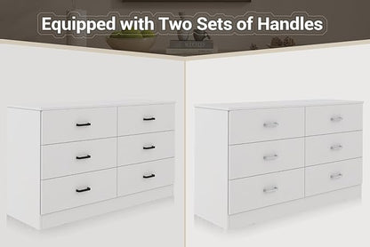 Bigbiglife Wood Dresser for Bedroom, 6 Drawer Double Dresser, Modern Chest of Drawers with Deep Drawers, Large Storage Organizer for Living Room, Closet (White)