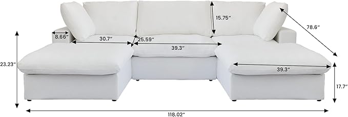 WJShome 118.02" Cloud Couch,Modular Sectional Sofa with 2 Storage Ottomans, U Shaped Down Filled Convertible Couch for Living Room Sets,Sofa Cover Washable & Replaceable(White)