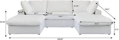 WJShome 118.02" Cloud Couch,Modular Sectional Sofa with 2 Storage Ottomans, U Shaped Down Filled Convertible Couch for Living Room Sets,Sofa Cover Washable & Replaceable(White)