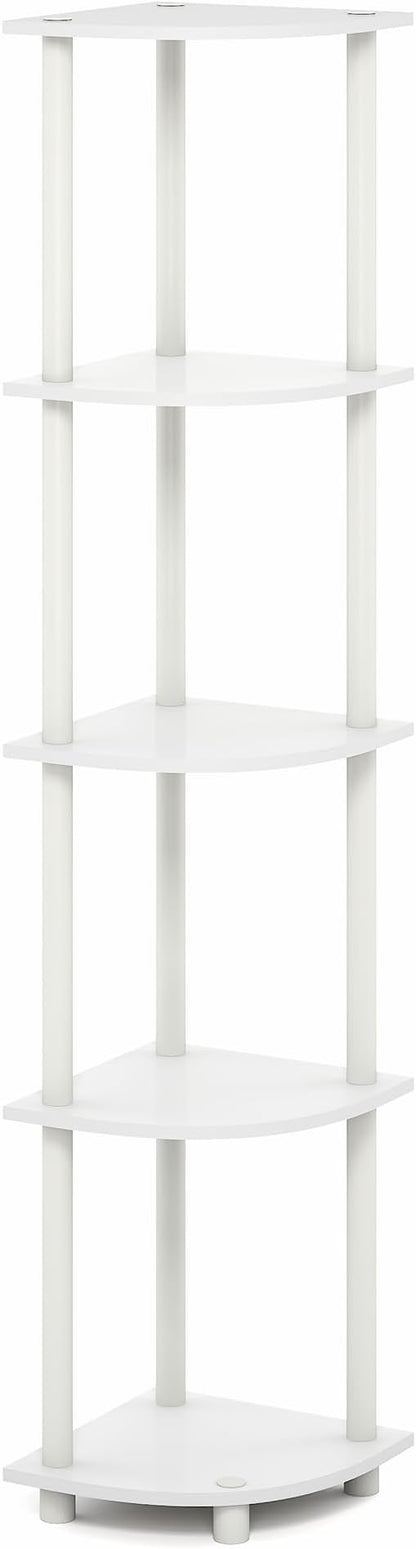 Furinno Turn-N-Tube Corner Shelf, 5-Tier Corner Bookshelf, Open Storage Shelves, for Organization and Storage, Living Room, Home Office, Garage, Bedroom, Plain White
