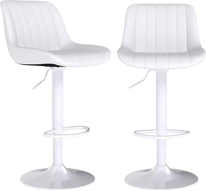 Youhauchair Bar Stools Set of 2, Swivel Counter Height Barstools with Back, Adjustable PU Leather Bar Chairs, Modern Armless Kitchen Island Stool, White