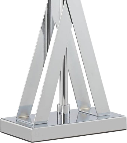 Possini Euro Design Proxima Modern Table Lamp 28" Tall Chrome Silver Crisscrossing Metal Sheer Outer White Inner Rectangular Shade for Bedroom Living Room House Bedside Nightstand Office Family