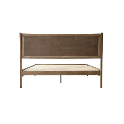 King Size Bed Frame, Solid Wood Platform Bed with Headboard & Footboard, 12 Sturdy Slatted, Central Metal Legs, Easy Assembly, Noise & Anti-Slip, No Box Spring Needed, Barnwood Finish, OLK-30