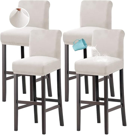 H.VERSAILTEX 100% Waterproof Bar Stool Cover Stretch Counter Stool Pub Chair Slipcover for Dining Room Removable Soft Thick Solid Fleece Fabric Bar Stool Slipcovers Set of 4, Ivory