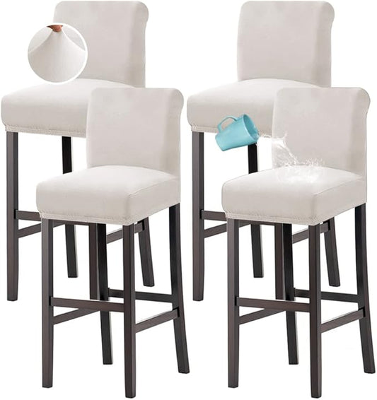 H.VERSAILTEX 100% Waterproof Bar Stool Cover Stretch Counter Stool Pub Chair Slipcover for Dining Room Removable Soft Thick Solid Fleece Fabric Bar Stool Slipcovers Set of 4, Ivory