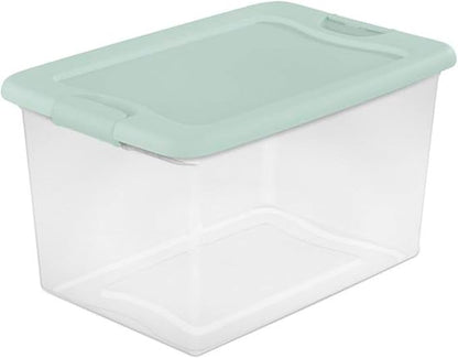 Sterilite 6 Pack Latching Box, Clear Plastic Stackable Storage Bin with Lid, 64 Quart, Mindful Mint