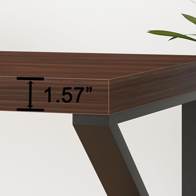 HSH Walnut Computer Desk, Industrial Modern Metal Wood Desk Workstation, Rustic Executive PC Laptop Work Desk Table for Home Office, Simple 55 Inch Writing Study Gaming Desk in Bedroom Living Room