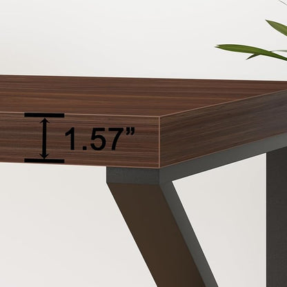 HSH Walnut Computer Desk, Industrial Modern Metal Wood Desk Workstation, Rustic Executive PC Laptop Work Desk Table for Home Office, Simple 55 Inch Writing Study Gaming Desk in Bedroom Living Room
