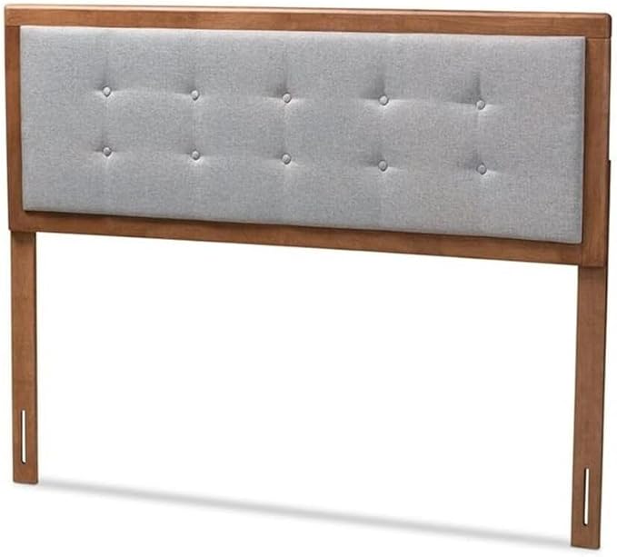 Mid-Century Marvel Fabric Upholstered Walnut Brown Finished Wood Headboard, Wall Mount Headboard King/Light Gray