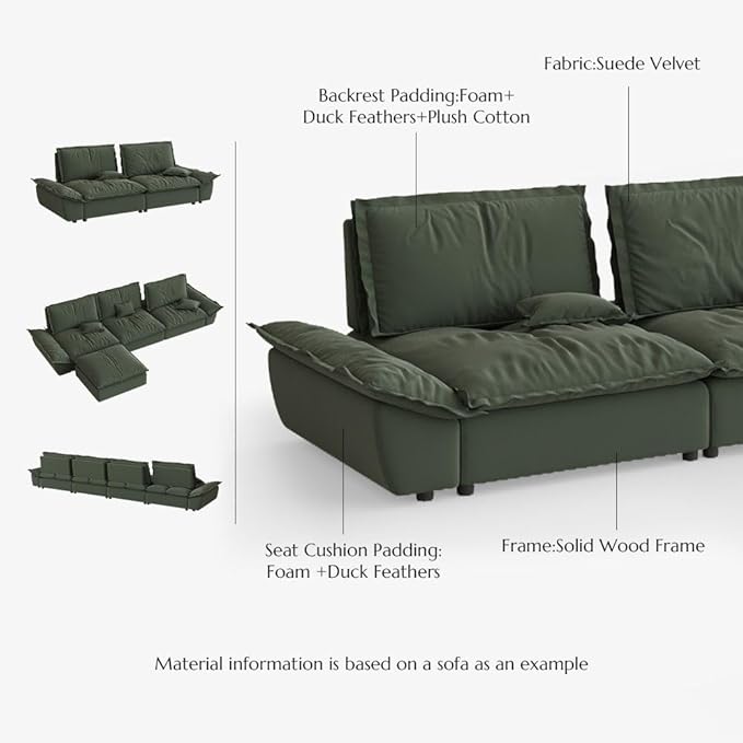 POVISON Oversized Modular Sectional Sailboat Sofa for Living Room with Adjustable Backrest Modern Sectional Couches Loveseat Large Deep Sofa 2 Seats with 2 Ottomans Comfy Cloud Couch for House Office