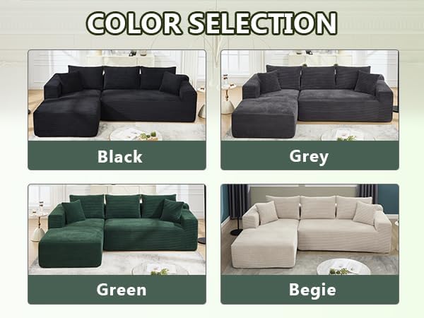 PELUMY 108.7" L-Shaped Modular Sectional Sofa with Oversized Chaise, Cloud Couch with Memory Foam, No Assembly Required Sleeper Sofa for Small Space Living Room, Apartment (Green, Corduroy)
