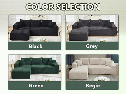 PELUMY 108.7" L-Shaped Modular Sectional Sofa with Oversized Chaise, Cloud Couch with Memory Foam, No Assembly Required Sleeper Sofa for Small Space Living Room, Apartment (Green, Corduroy)