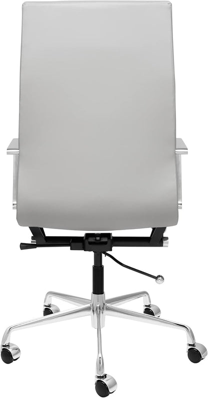 Laura Davidson Furniture SOHO II Ribbed Office Chair - Tall Back Desk Chair with Arm Rest, Swivel & Cushion Availability, Made of Faux Leather, Grey, Computer Chair
