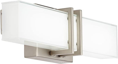 Possini Euro Design Exeter Modern Wall Lights Set of 2 Brushed Nickel Silver Hardwired 4 1/2" LED Fixture White Rectangular Glass Shade for Bedroom Bathroom Vanity Living Room Home Hallway Dining