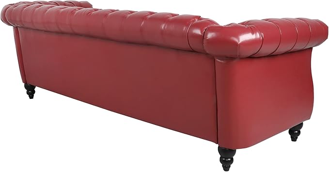 LEVNARY Chesterfield Sofa, Classic Tufted Upholstered Leather Couch, Modern 3 Seater Couch Furniture with Tufted Back for Living Room Office (Wine Red)