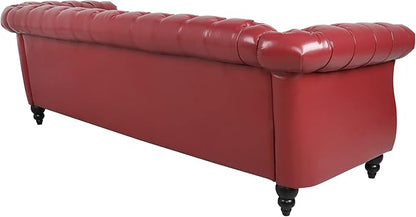 LEVNARY Chesterfield Sofa, Classic Tufted Upholstered Leather Couch, Modern 3 Seater Couch Furniture with Tufted Back for Living Room Office (Wine Red)
