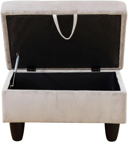 Ottoman Storage Ottoman Bench Corduroy Footrest Footstool with Hinged Lid for Living Room, Bedroom, Entryway, Grey White, 28.5"X19"X17.5"