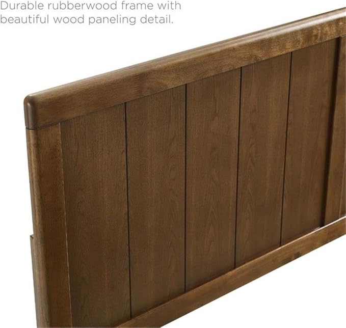 Pemberly Row Queen Modern Rubberwood and MDF Headboard in Walnut