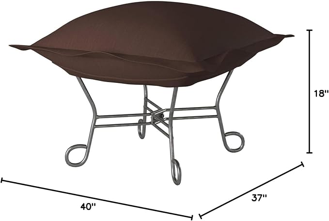 Howard Elliott Scroll Puff Ottoman Chair With Cover, Multipurpose Alternate Seating Footstool Chair with Titanium Frame, Patio Furniture for Camping, Home, Indoor & Outdoor, Sterling Chocolate