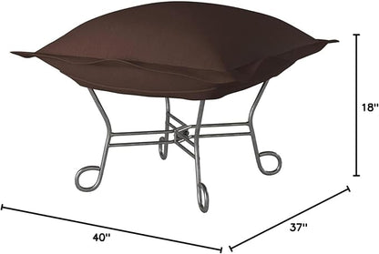 Howard Elliott Scroll Puff Ottoman Chair With Cover, Multipurpose Alternate Seating Footstool Chair with Titanium Frame, Patio Furniture for Camping, Home, Indoor & Outdoor, Sterling Chocolate