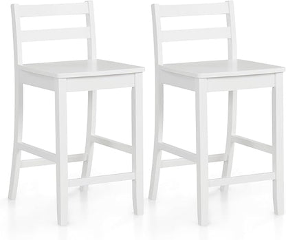 COSTWAY Wooden Bar Stools Set of 2, 24-Inch Counter Height Stools with Ergonomic Backrest & Footrest, Farmhouse High Dining Chairs for Kitchen Island, Pub, Cafe (2, White)