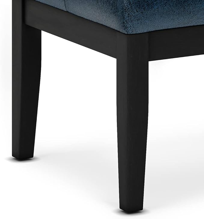 SIMPLIHOME Lacey 41 inch Wide Contemporary Rectangle Tufted Ottoman Bench in Distressed Dark Blue Vegan Faux Leather, Assembled, For the Living Room and Bedroom