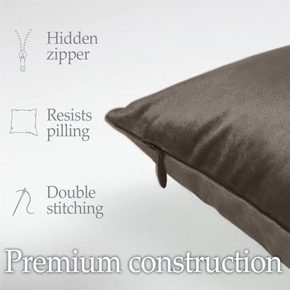 lalaLOOM Velvet Throw Pillow Covers, Set of 2, Soft Accent Cases for Pillows, Decorative Square Home Decor, Silky Machine Washable Pillowcases for Sofa, Couch, Bedroom, Living Room, 16x16, Brown